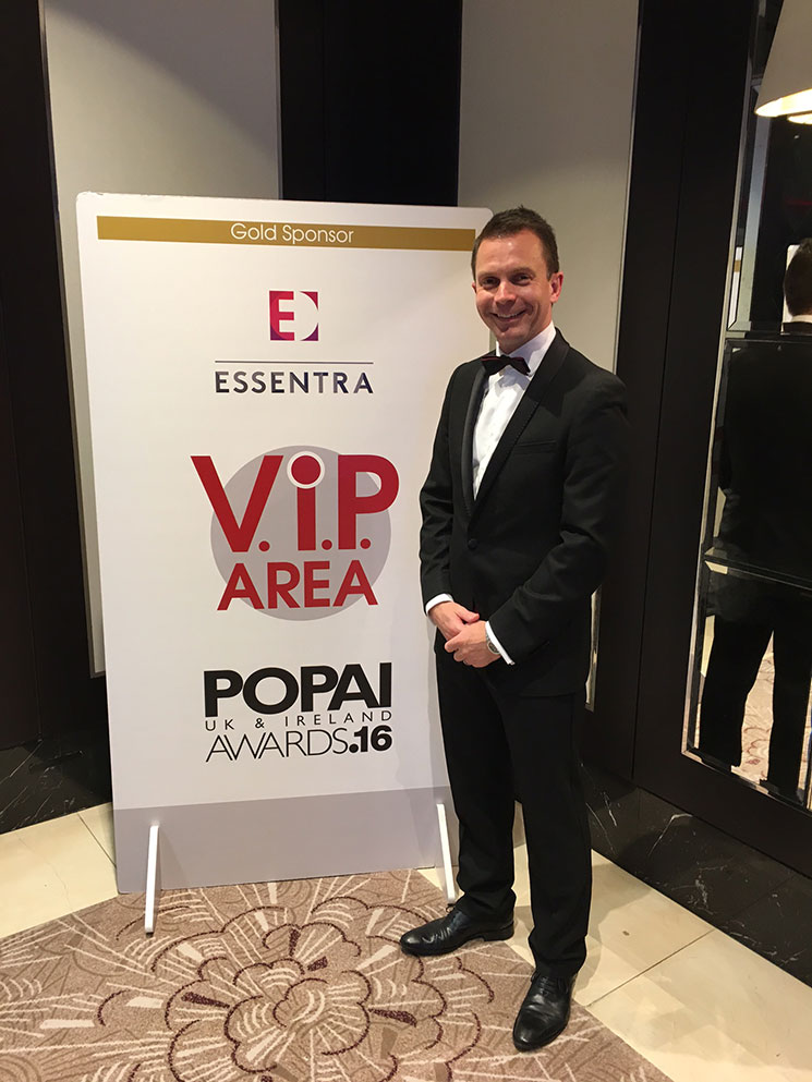 Ian Beresford, Global Product Manager in the Gold Sponsor Essentra VIP area at the POPAI Awards 2016